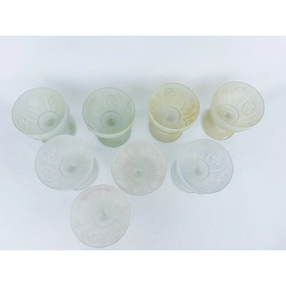 VTG Set 8 Jeanette Glass Frosted Iris & Herringbone Goblets Champagne Sherbet